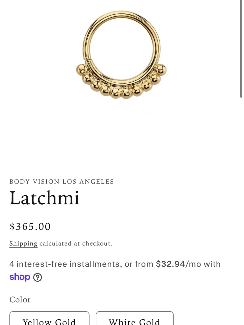 14k yellow gold hoop for piercing
